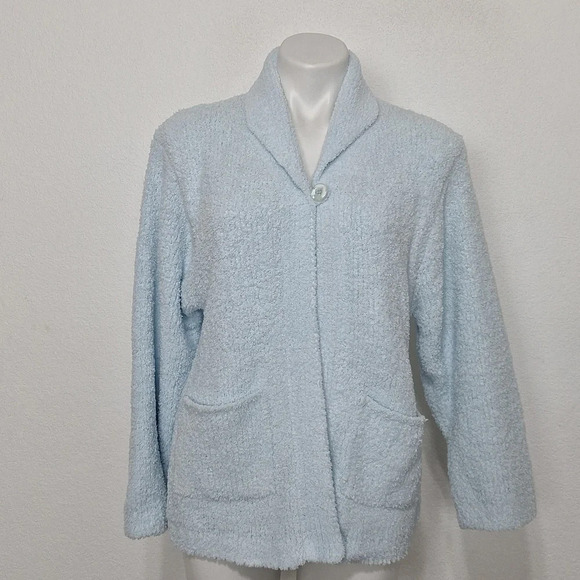 Soft Surroundings Blue Coastal One Button Plush Teddy Soft Sweater Coat Size S - Picture 1 of 11